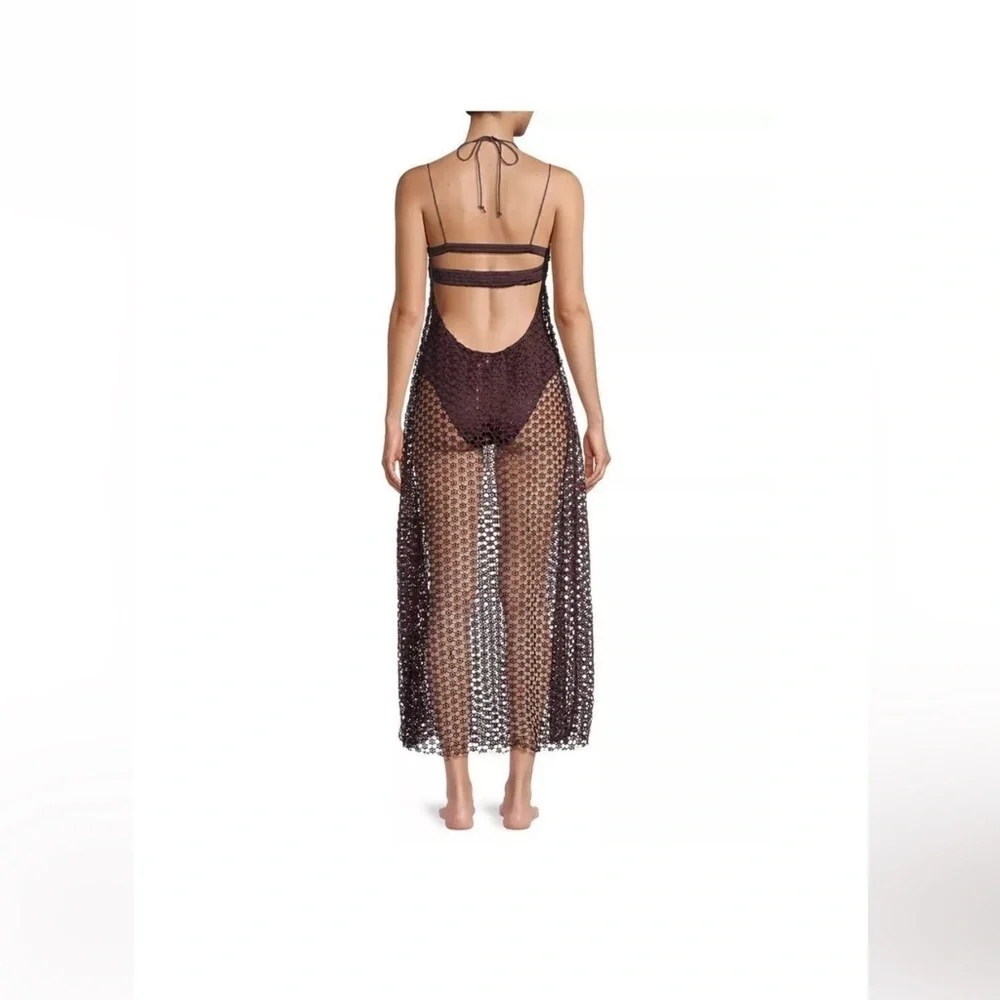 Free People Brown Crochet Asymmetrical Beach Cover Up Dress Boho Resort Small - Picture 13 of 14